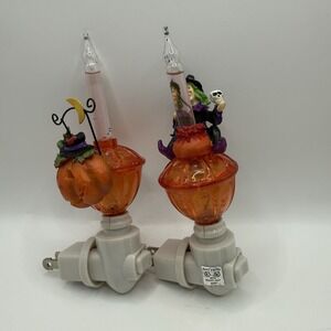 Vintage Halloween Light Plug-In Decorations Witch And Pumpkin Working Lot Of 2